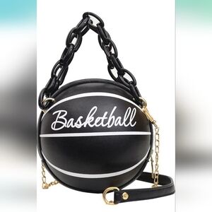 Basketball Shape Mini Handbags Tote, Black, PU Leather Shoulder Cross Body Bag